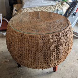 Woven Table With Glass Top