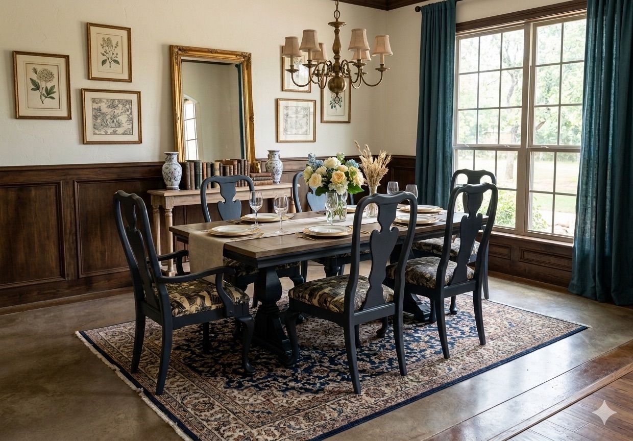 Free delivery. Midnight blue dining table & 6 chairs