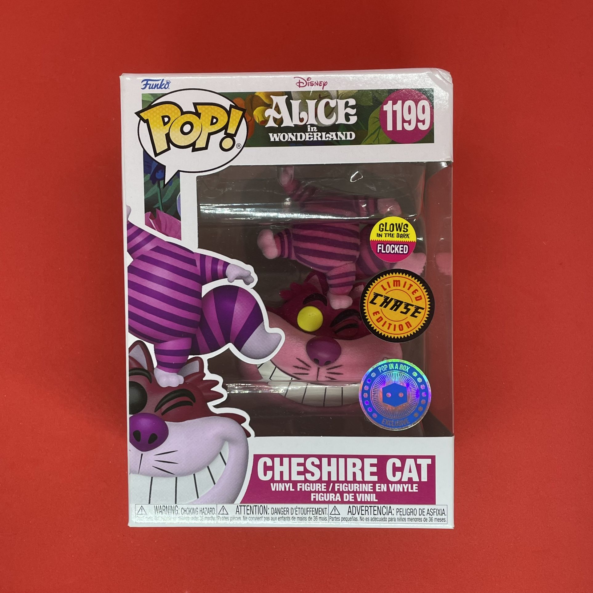 Funko POP! Disney Cheshire Cat #1199 PIAB Exclusive FLOCKED Glows Dark Chase L03