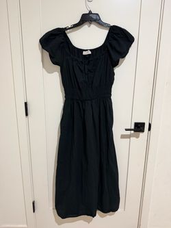 Black Puff Sleeve Midi Dress