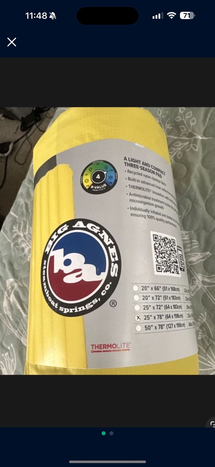 Big Agnes Divide Insulated Sleeping Pad 25x78 3 Season Air Chamber