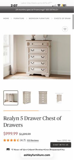 Distressed White Wood 5-Drawer Tall Dresser ($1,000 on Ashley still)