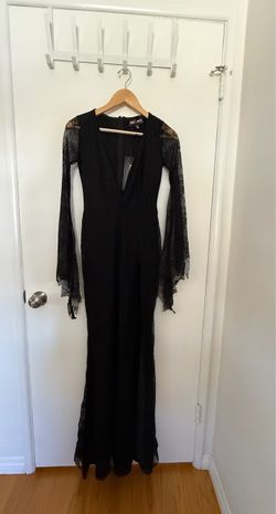 Dolls Kill Morbid Matriach Morticia Costume Small NWT black lace high slit gown