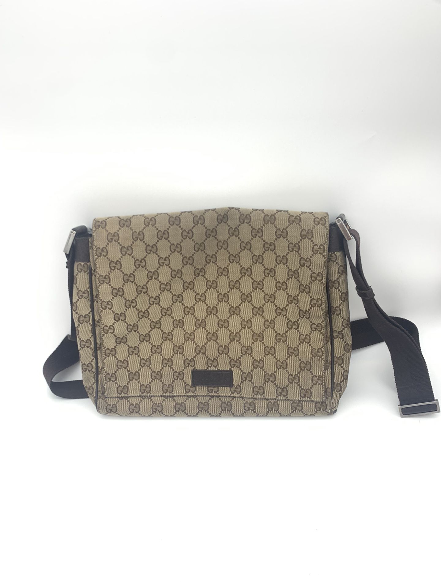 Gucci 146236 Shoulder Pattern Men Women Beige / Brown Gg Canvas / Leather Messenger Bag