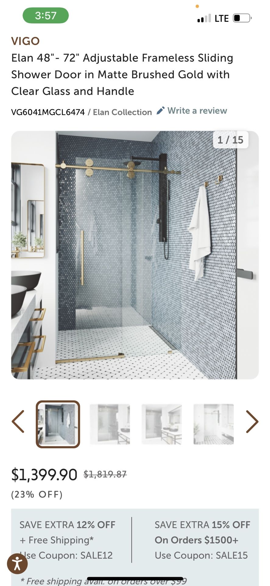 VIGO (Brand Rating: 4.5/5) © Alameda 48 in. x 74 in. Frameless Sliding Corner Shower Enclosure in Chrome