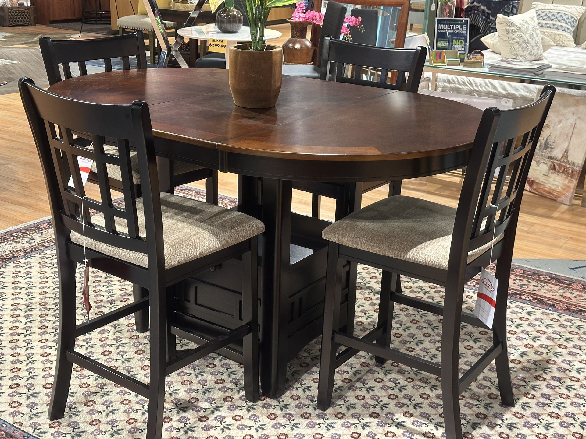 Counter Height Table/ 42-60” Dining Set/ Oval With Leaf Dining Set