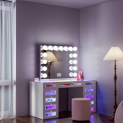 Led vanity desk with bluetooth mirror 
Set available in color white , pink or black