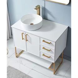 White 36 in. W x 20 in. D x 32 in. H Modern Bathroom Vanity in White with Vessel Ceramic Single Sink and White Marble Top