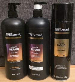 TRESemmé Shampoo & Conditioner for Damaged Hair Keratin Repair, 28 oz & Hairspray, 11 oz