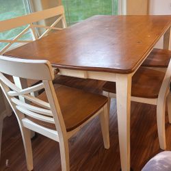 Cute White And Wood Table With bench & 3 Chairs 