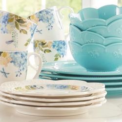 Princess House Vajilla De 16 Piezas De Marbella Aqua Azul