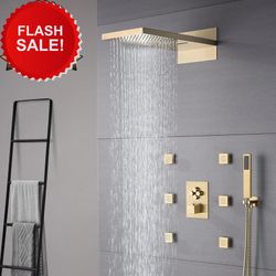 22inch Brushed gold 4 way Thermostatic Shower valve system that each function run all together and separately