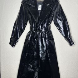 Express Women’s Medium Faux Leather Shiny Trench Coat NWT