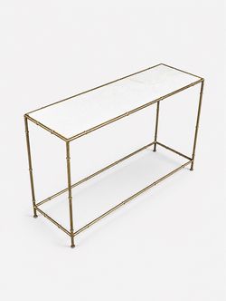 Vintage Hollywood Regency Faux Bamboo & White Marble Console Table - Delivery Available