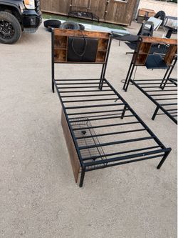 Twin Metal Bed Frame with Storage Headboard