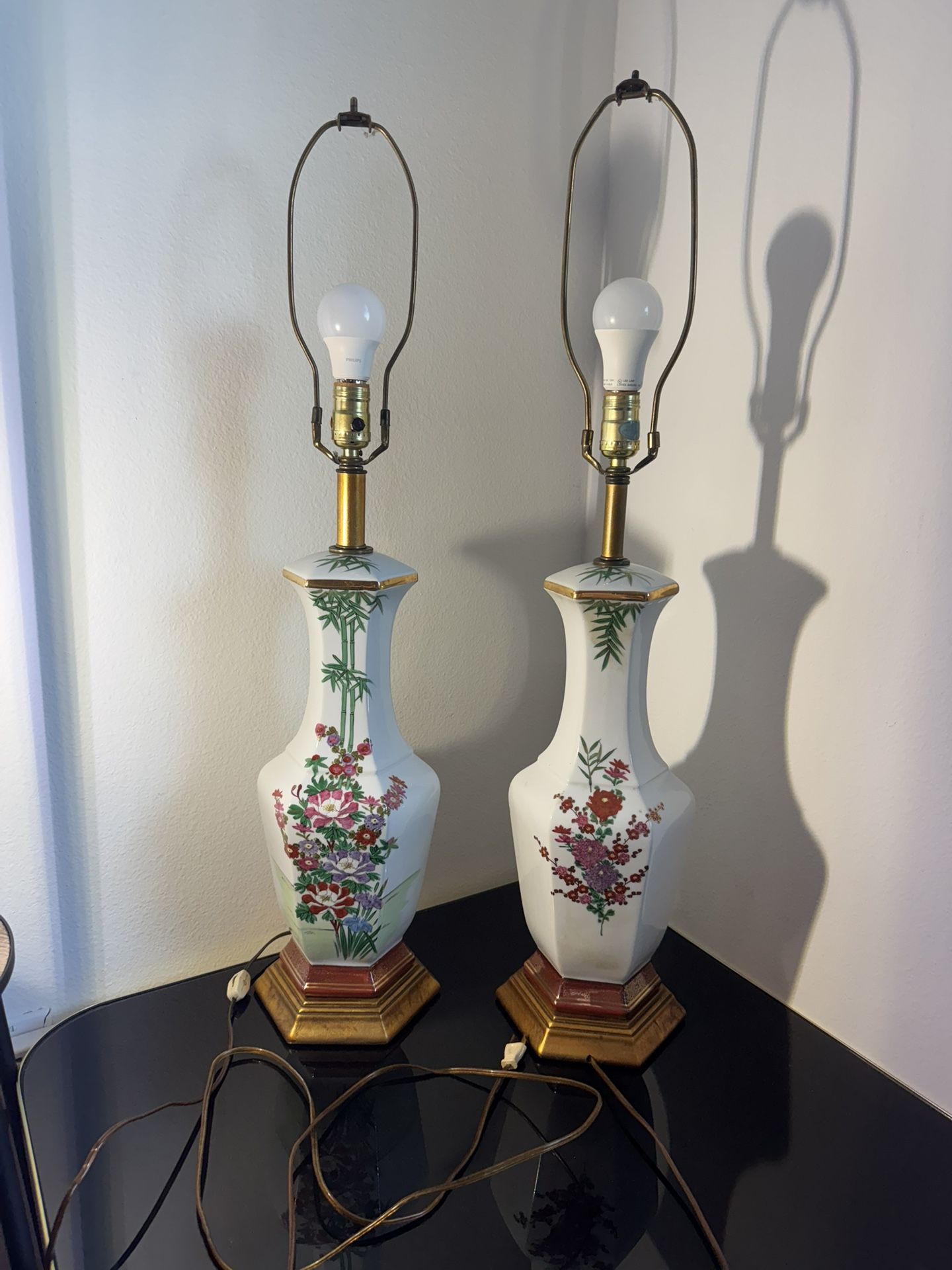 Pair of Early 20th Century Famille Rose Porcelain Lamps antique