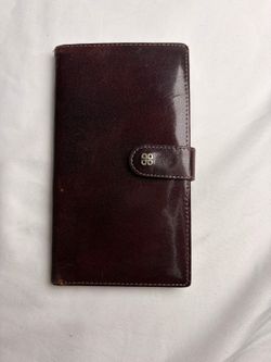Bosca Leather Checkbook Clutch Wallet Dark Brown Snap Tab Hand Stained USA Made