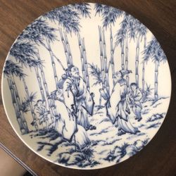 Antique Japanese Arita Blue & White Landscape Charger, 12” Diameter Porcelain Plate