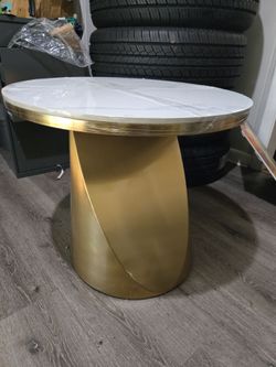 Round Marble Top Gold Base Side Table