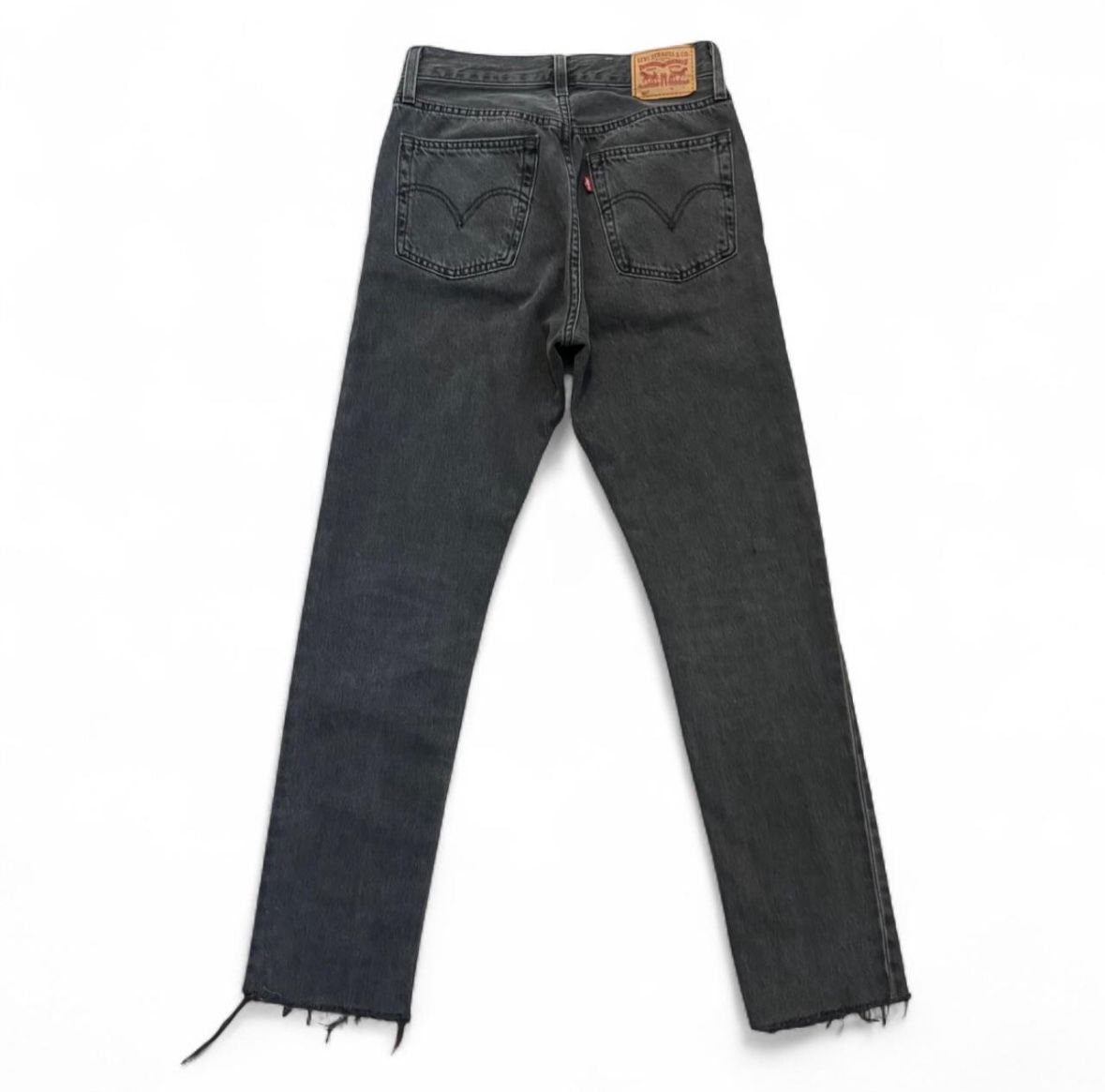 Levis 501 black wash raw hem jeans
