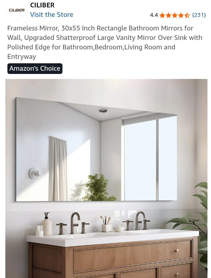 Frameless Mirror, 30x55 Inch Rectangle Bathroom Mirrors for Wall, Upgraded Shatterproof Large Vanity Mirror Over Sink with Polished Edge for Bathroom,