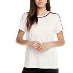 CHASER Light Pearl Pink Brown Stripe Blocked Lightweight Jersey Short Sleeve Tee