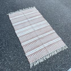 Boho Woven Area Rug w/ Fringe Neutral Cream Terracotta 5x3 Accent Rug 