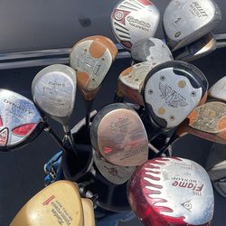 Golf clubs assortment of 56 irons and drivers