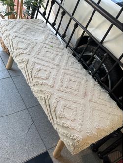 Modern Cream Textured Upholstered Bench | Entryway, Bedroom or Living Room