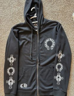 RARE CHROME HEARTS T BAR LOGO ZIP UP HOODIE.