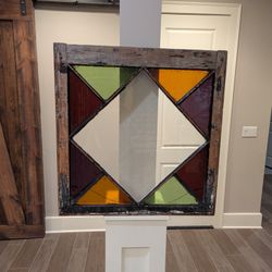 Vintage Farmhouse Stained Glass Window 
