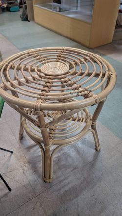 Rattan Wicker Round Side Table Natural Bamboo Boho Accent Furniture Stand Decor