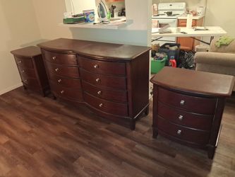 Nice Dark Cherry Solid Wood Dresser and Nightstand Set with Large Mirror