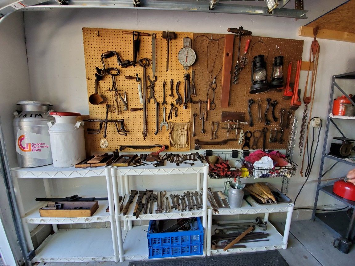 Vintage Hand Tools lot bulk Wrenchs, drills rustic.