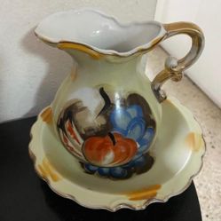 SET DE JARRA Y PLATO ANTIGUO DE PORCELANA 