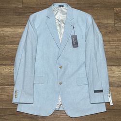 Stafford Linen Cotton Blazer Jacket Sport Coat Mens 44L Light Blue Classic Fit