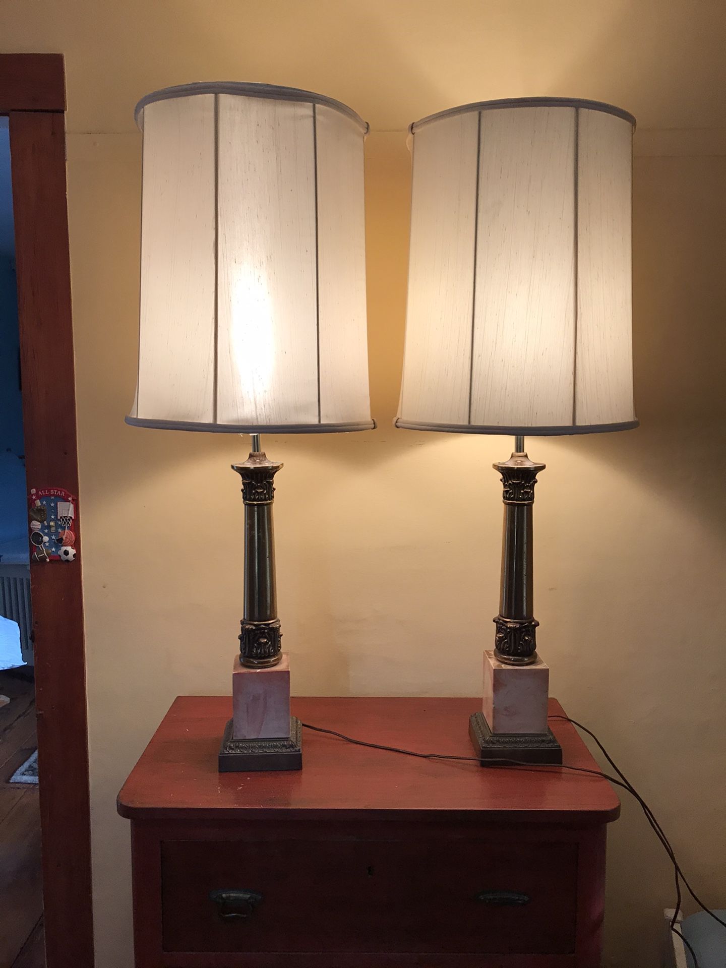Pair of Vintage Brass and Marble Table Lamps