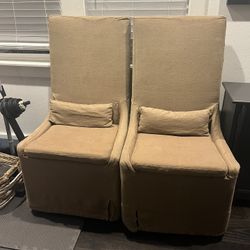 Two Cloth Covered Dinning Room Chairs 