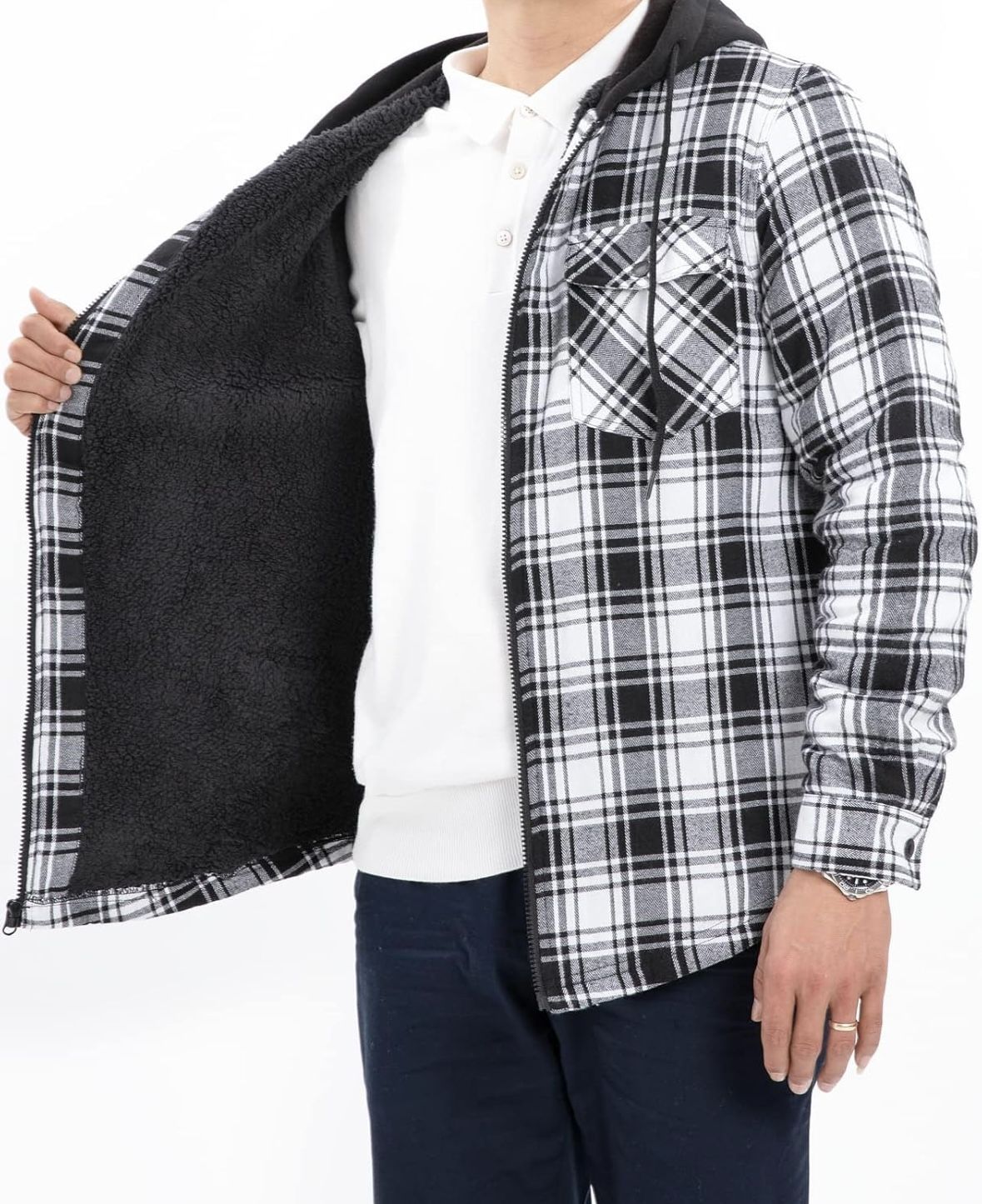 Hooded Flannel sherpa Lined Jacket Small
