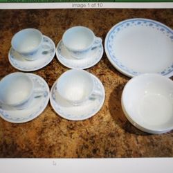 Set of 16 Vintage Corelle Morning Blue Pattern
-Plates-Bowls-Cups-Saucers