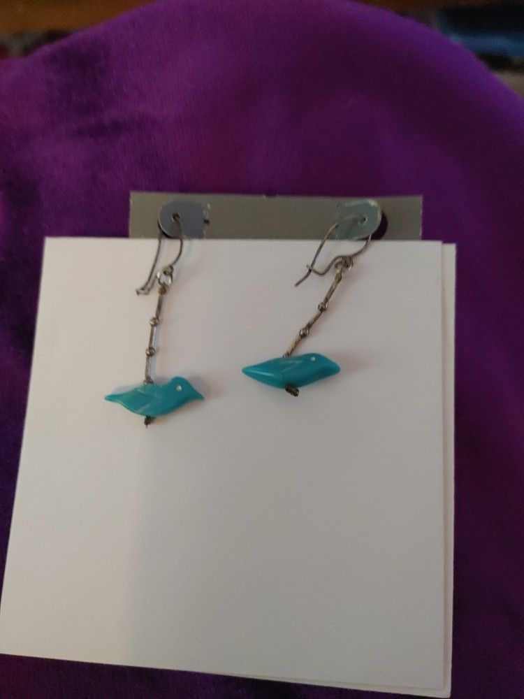 Turquoise adorable bird Pierced earrings