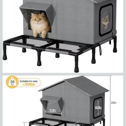 Cat House Weatherproof Insulated, 2-Story Kitty Shelter with Escape Door & Front Platform, Large Outdoor Cat Condo for Feral or Indoor Cats, Easy to A