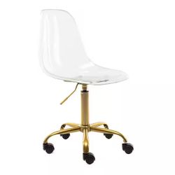 Clear Modern Acrylic Height Adjustable Rolling Chair with Golden Metal Leg
