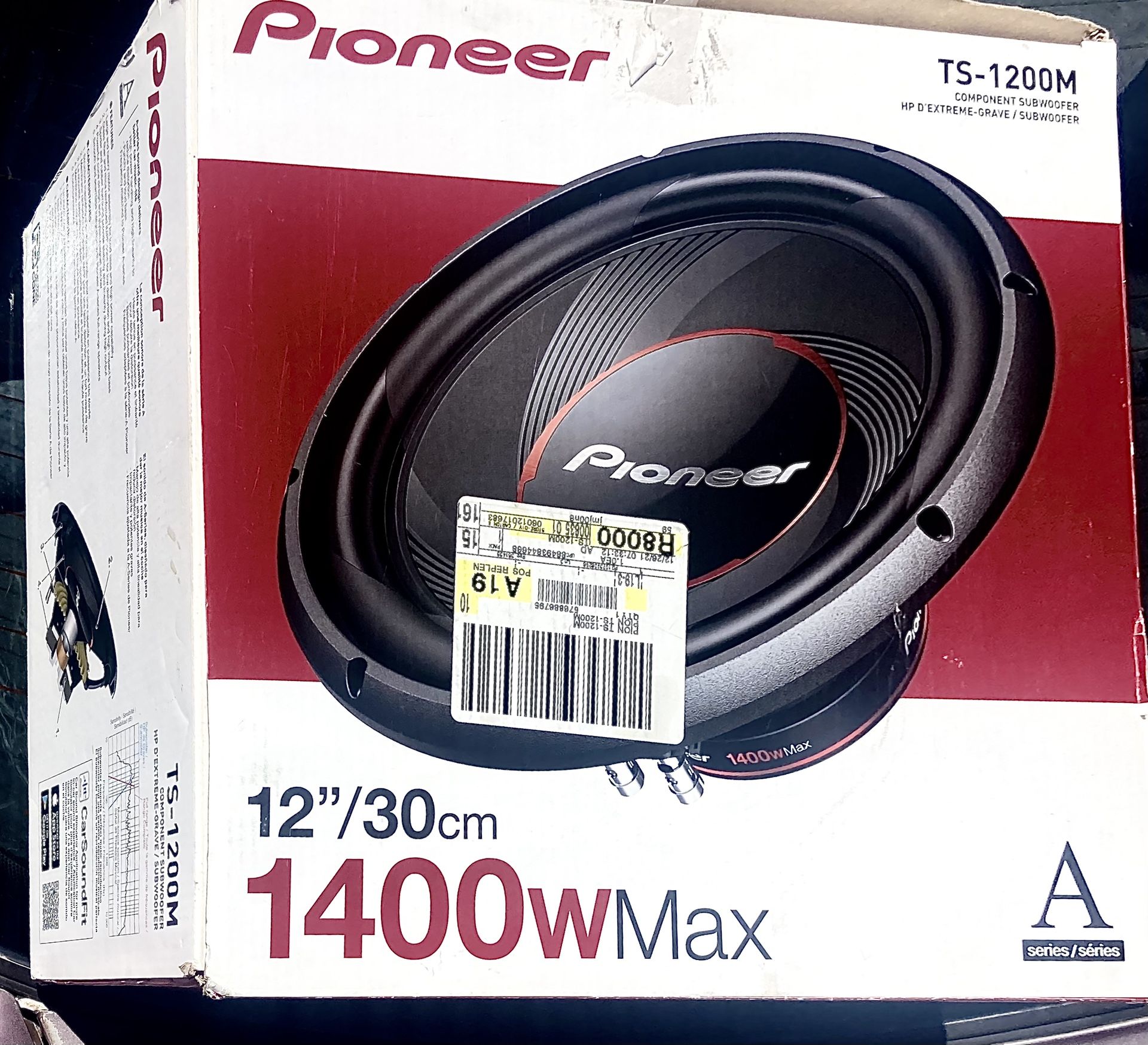 NEW IN BOX!!! PIONEER TS-1200M 12" -Single 4Ω Voice Coil Subwoofer