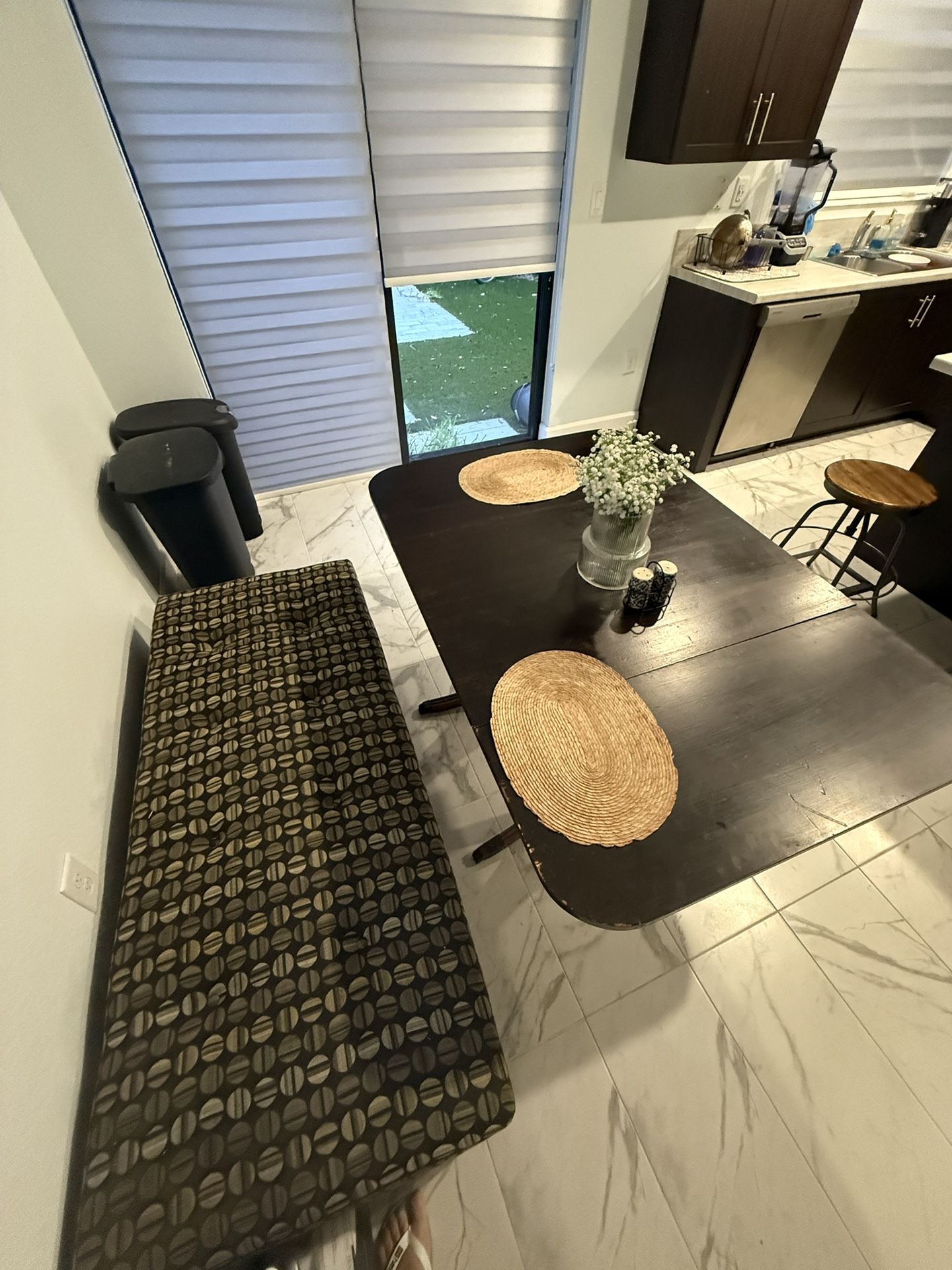 Ottoman and Wooden Table