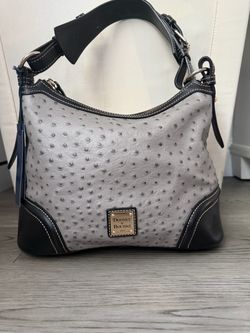 Dooney & Bourke Hobo Bag Womens Black Grey Ostrich Equestrian Leather Purse Tote