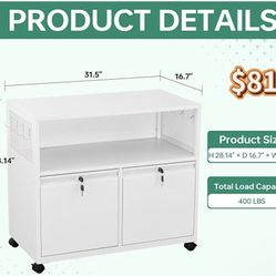 😀 Letaya Mobile 2 Drawer File Cabinet with Lock, Metal Lateral Printer Stand Filing Storage Cabinets with Shelves for Home Office-A4/F4/Letter (White