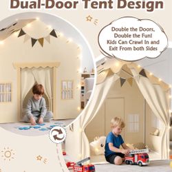 Kids Play Tent with Padded Mat & Lights