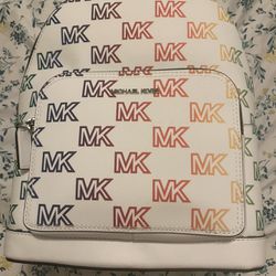 Michael Kors Cooper Commuter Medium Sling Bag Backpack MK Rainbow Optic White