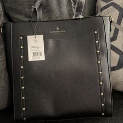 London Fog Studded Tote Black N Gold 13x13x4